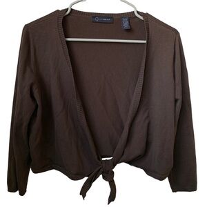 CONTEXT Women’s Dark Brown Long Sleeve Tie Front Closure Shrug Cardigan